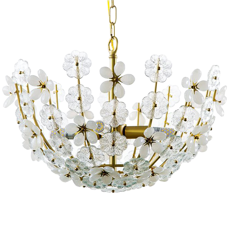 Люстра Glass White Flowers Chandelier Латунь Прозрачное Стекло Белый Люстра Glass White Flowers Chandelier Латунь Прозрачное Стекло Белый в Липецке | Loft Concept