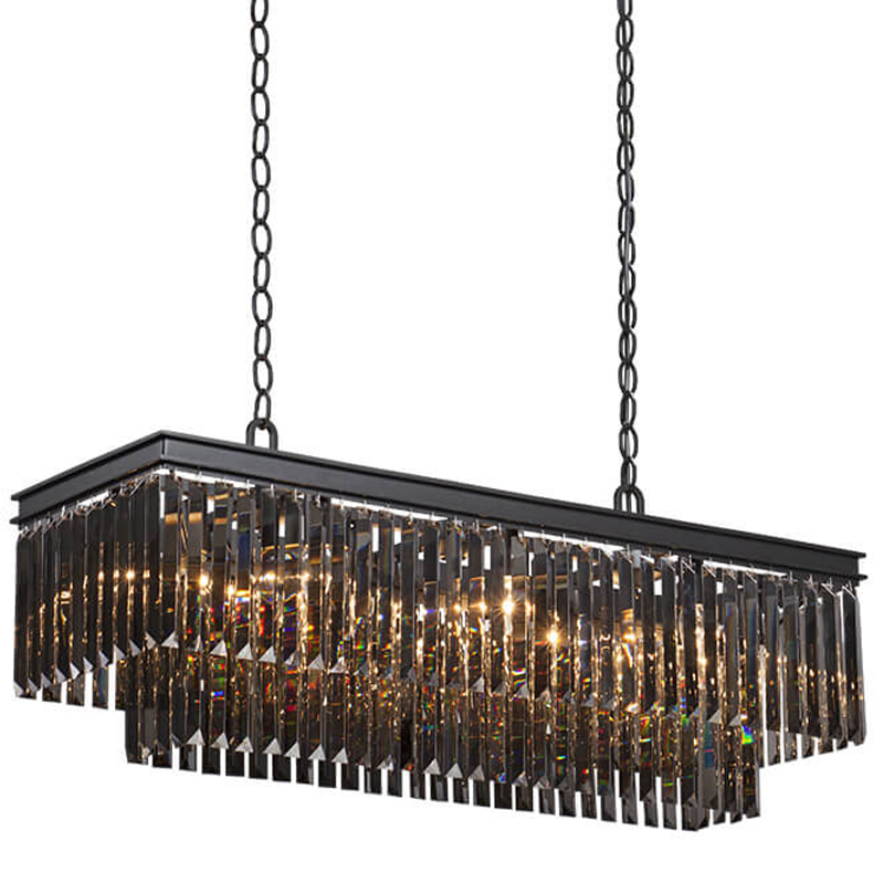 Люстра Odeon Gray glass Rectangular Chandelier Black iron стекло Смок длина 100 Черный матовый Люстра Odeon Gray glass Rectangular Chandelier Black iron стекло Смок длина 100 Черный матовый в Липецке | Loft Concept