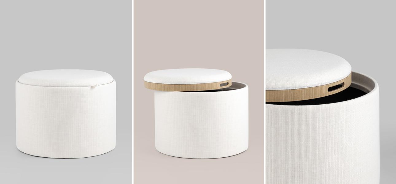 Пуф-столик с ящиком рогожка белый Bianca  - фото №1