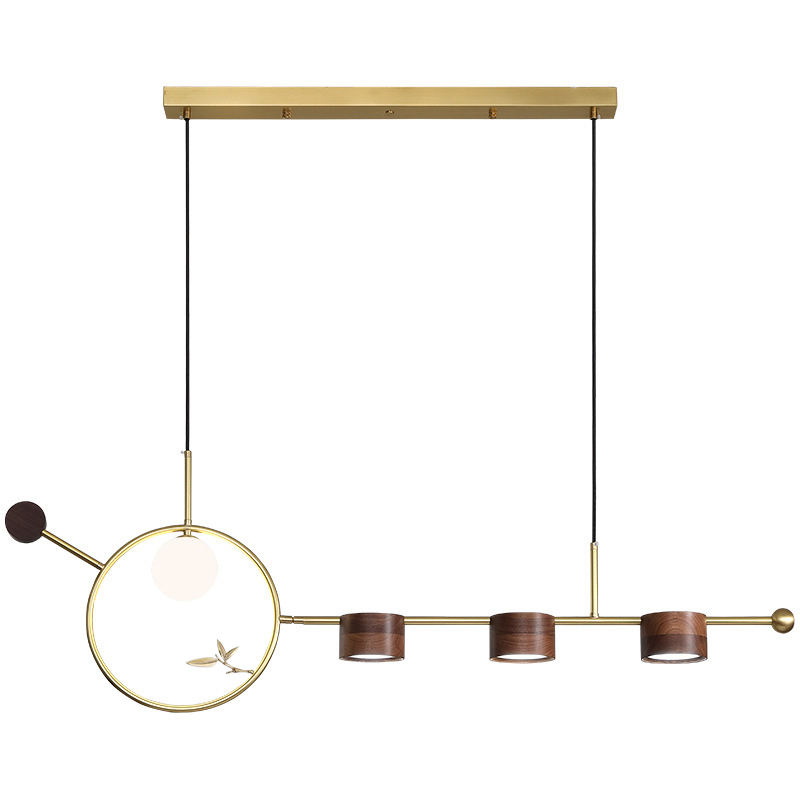 Линейный светильник Metal Wood Ring Leaf Linear Light Золотой Коричневый Линейный светильник Metal Wood Ring Leaf Linear Light Золотой Коричневый в Липецке | Loft Concept