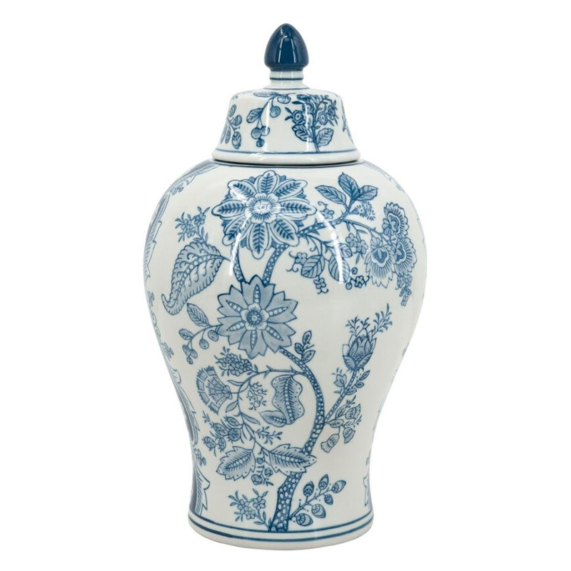 Ваза с крышкой и голубым цветочным рисунком на белом фоне Blue & White Ornament Белый Голубой Ваза с крышкой и голубым цветочным рисунком на белом фоне Blue & White Ornament Белый Голубой в Липецке | Loft Concept