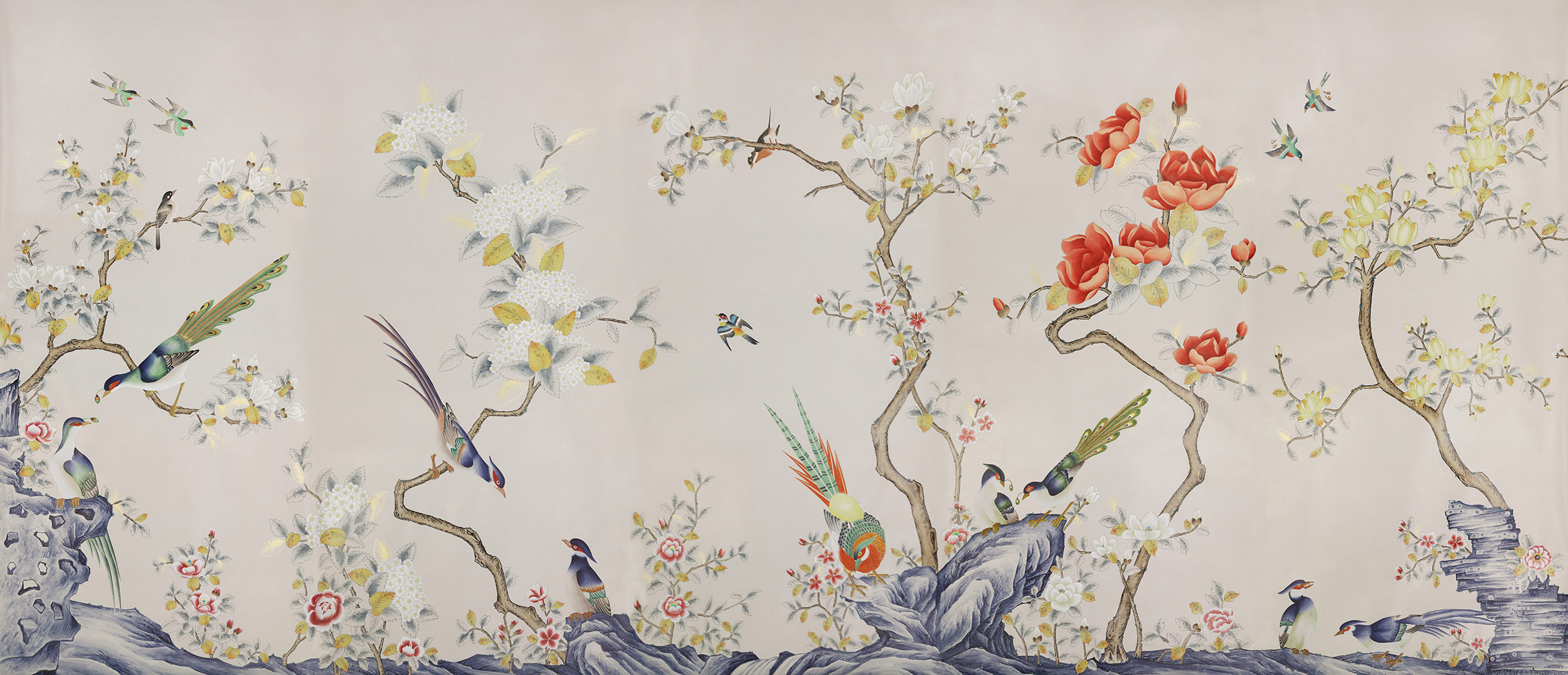 Обои ручная роспись Japanese Garden Colourway SC-252 on grey dyed paper Обои ручная роспись Japanese Garden Colourway SC-252 on grey dyed paper - постер Loft-Concept в Липецке