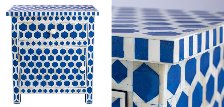 Тумба Midnight Blue Hexagon inlay cupboard 2 Drawer Тумба Midnight Blue Hexagon inlay cupboard 2 Drawer - Loft-Concept в Липецке
