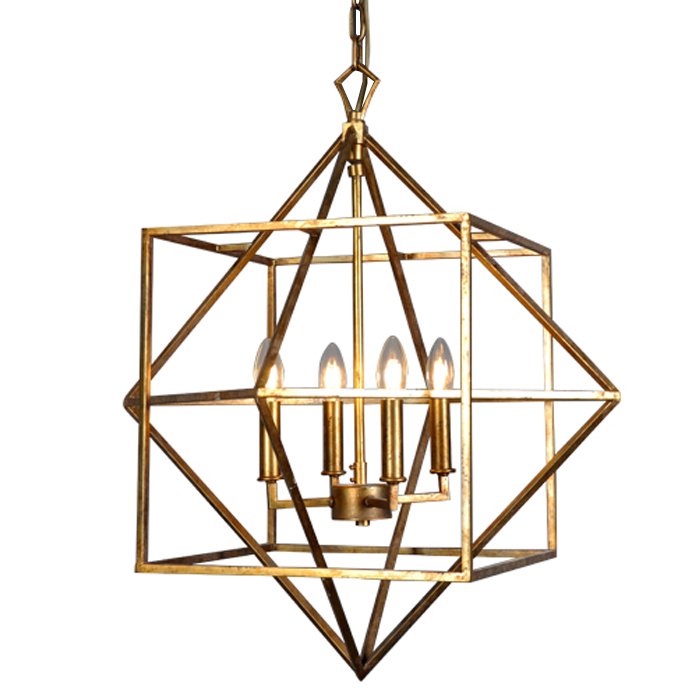 Подвесной светильник CUBIST Chandelier Gold 4 bulbs Золотой Подвесной светильник CUBIST Chandelier Gold 4 bulbs Золотой в Липецке | Loft Concept