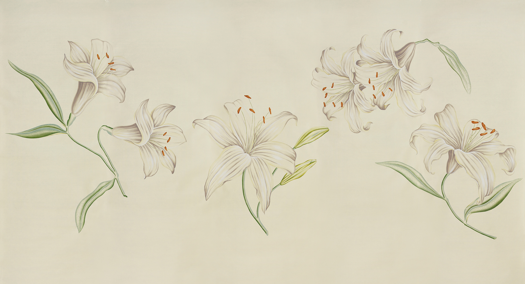 Обои ручная роспись Lilium Special Colourway on Ivory dyed silk Обои ручная роспись Lilium Special Colourway on Ivory dyed silk - постер Loft-Concept в Липецке