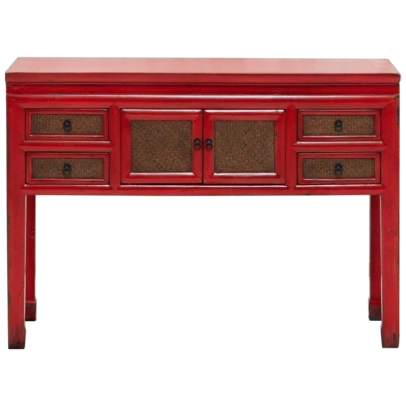 Деревянная консоль в китайском стиле с ящиками и дверцами красная Chinese Console Table Красный Коричневый Деревянная консоль в китайском стиле с ящиками и дверцами красная Chinese Console Table Красный Коричневый в Липецке | Loft Concept