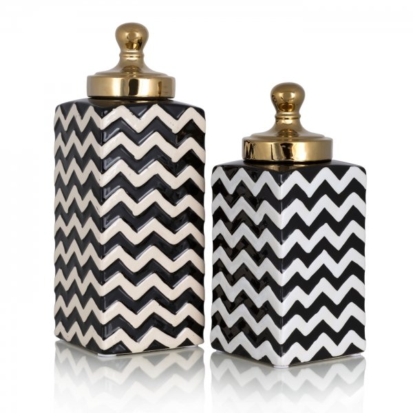 Ваза c крышкой Black&White Zigzag Черно-белый Золотой Ваза c крышкой Black&White Zigzag Черно-белый Золотой в Липецке | Loft Concept