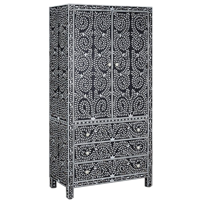 Шкаф Inlaid Bone Flower Motif Белый Черный Шкаф Inlaid Bone Flower Motif Белый Черный в Липецке | Loft Concept