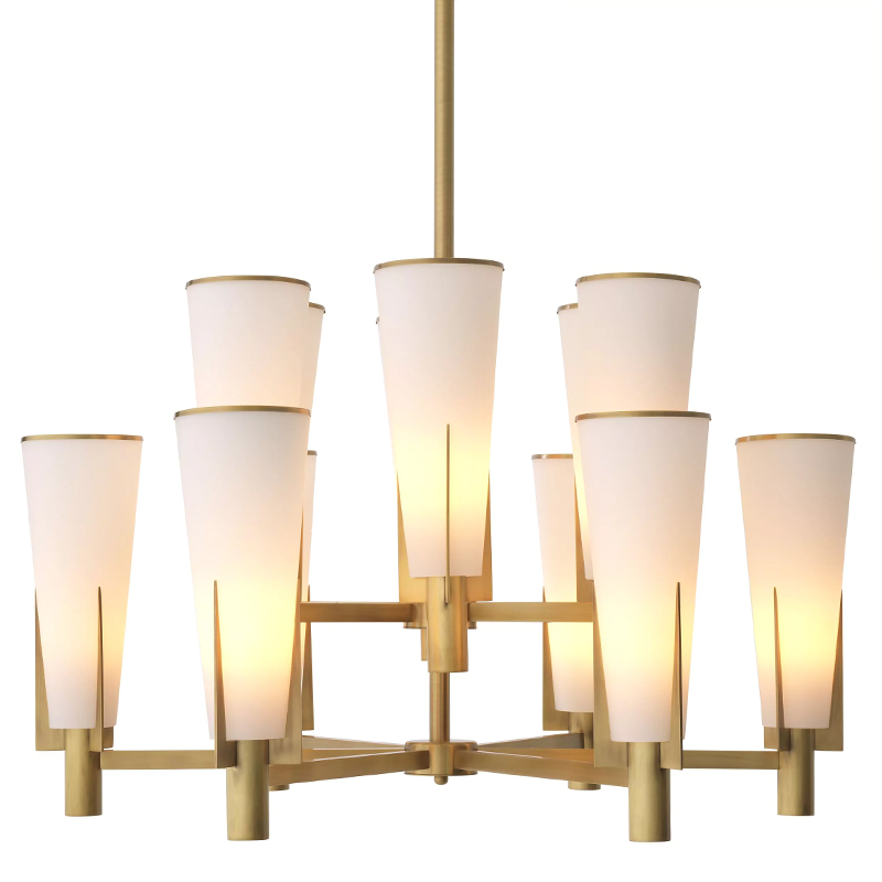 Люстра Eichholtz Dino Chandelier Double Латунь Белое матовое стекло Люстра Eichholtz Dino Chandelier Double Латунь Белое матовое стекло в Липецке | Loft Concept