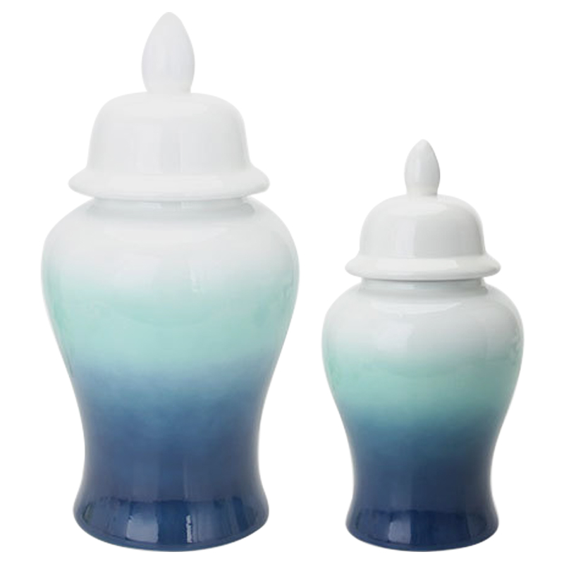 Ваза с крышкой White Turquoise Gradient Vase Белый Бирюзовый Ваза с крышкой White Turquoise Gradient Vase Белый Бирюзовый в Липецке | Loft Concept