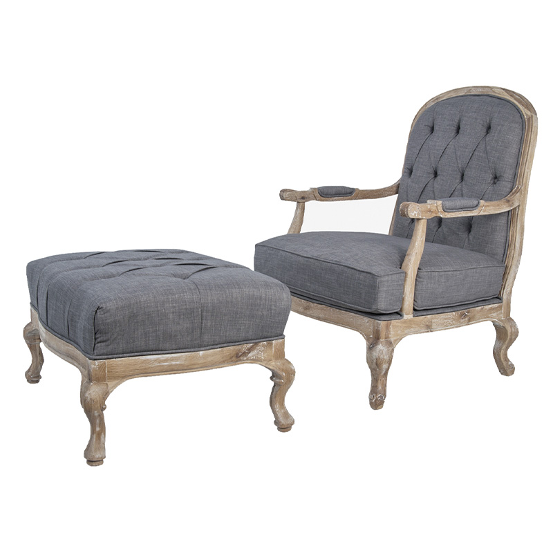Кресло с пуфом с мягкой обивкой из льна Edward Armchair grey Серый Коричневый Кресло с пуфом с мягкой обивкой из льна Edward Armchair grey Серый Коричневый в Липецке | Loft Concept