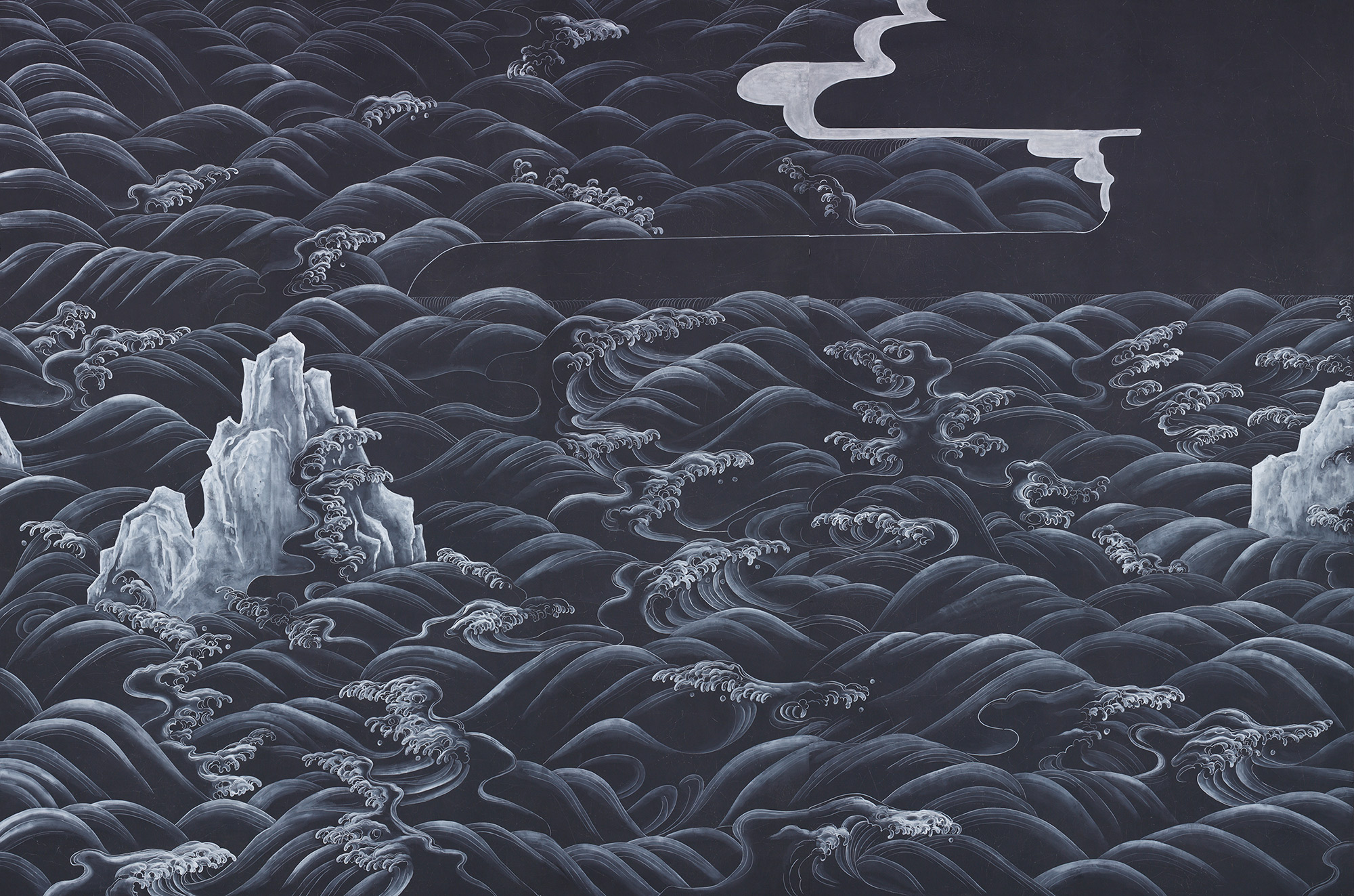 Обои ручная роспись Matsushima Waves Roka on Edo Night painted silk Обои ручная роспись Matsushima Waves Roka on Edo Night painted silk - постер Loft-Concept в Липецке
