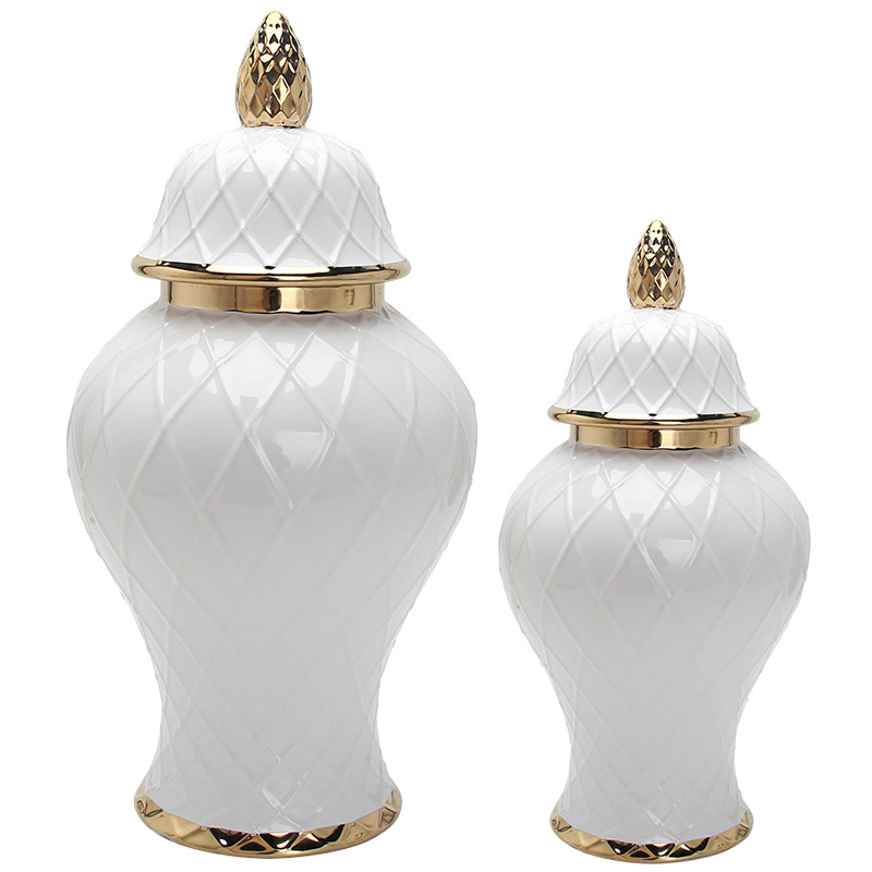 Ваза с крышкой White Rhombus Pattern Vase Белый Золотой Ваза с крышкой White Rhombus Pattern Vase Белый Золотой в Липецке | Loft Concept