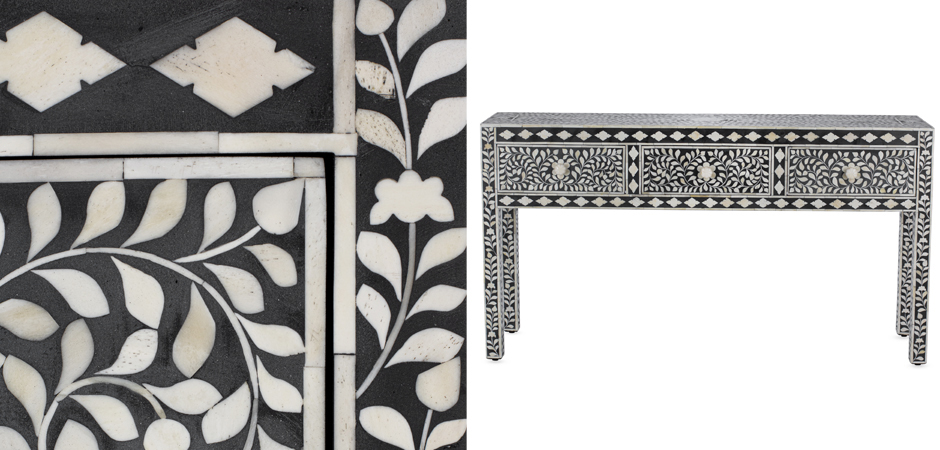 Консоль черный орнамент отделка кость BONE INLAY CONSOL TABLE 3 DRAWER Консоль черный орнамент отделка кость BONE INLAY CONSOL TABLE 3 DRAWER - Loft-Concept в Липецке