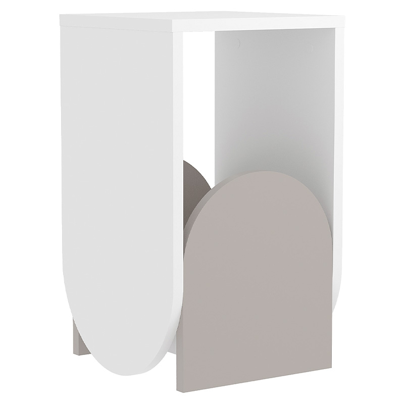 Стол приставной с овальными элементами бело-бежевого цвета NUN SIDE TABLE WHITE LIGHT MOCHA Белый Бежево-серый Стол приставной с овальными элементами бело-бежевого цвета NUN SIDE TABLE WHITE LIGHT MOCHA Белый Бежево-серый в Липецке | Loft Concept