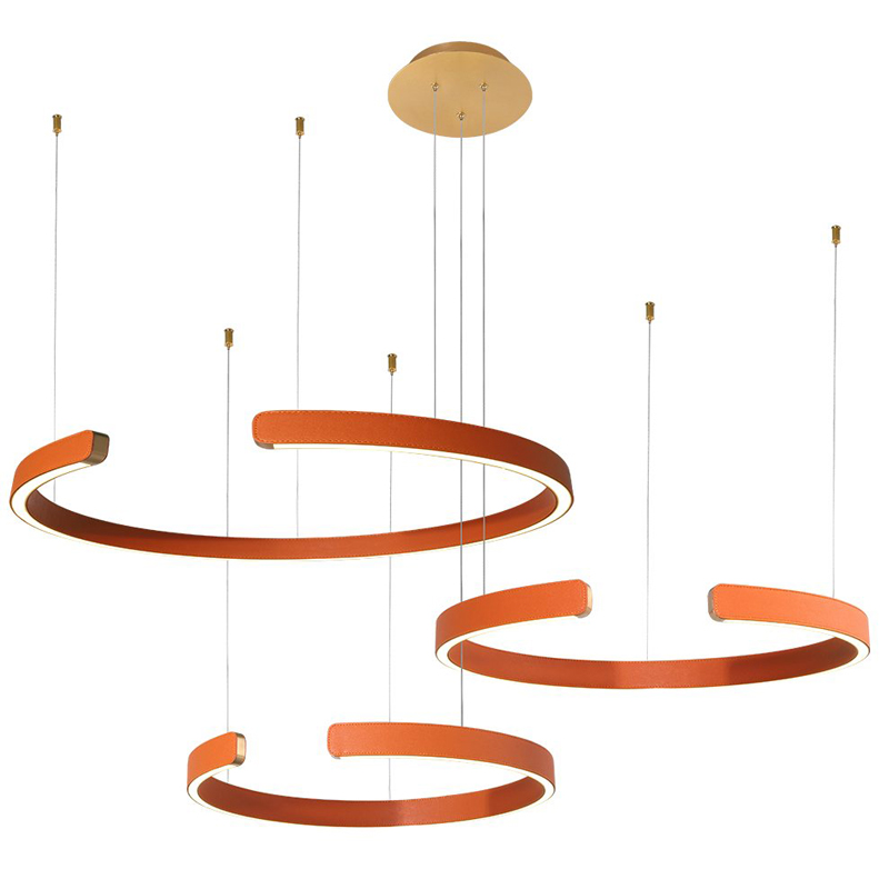 Люстра Half Ring 3 orange leather Оранжевый Золотой Люстра Half Ring 3 orange leather Оранжевый Золотой в Липецке | Loft Concept