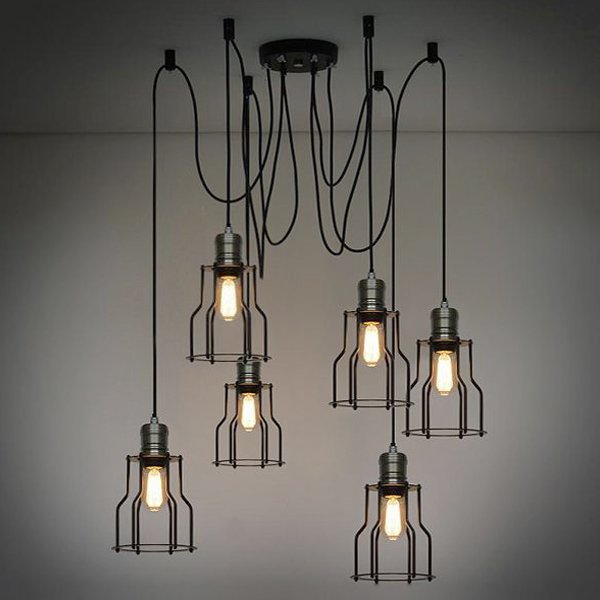 Люстра Loft Industrial 6 wire Cage Filament Pendant Бронза Черный матовый Люстра Loft Industrial 6 wire Cage Filament Pendant Бронза Черный матовый в Липецке | Loft Concept