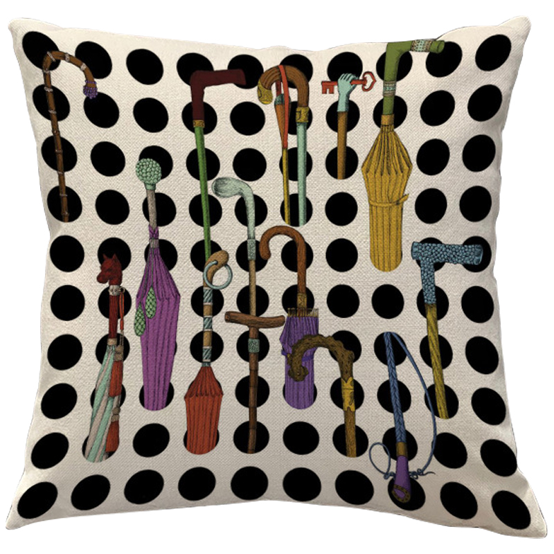Декоративная подушка Fornasetti Umbrellas And Canes Черно-белый Мульти Декоративная подушка Fornasetti Umbrellas And Canes Черно-белый Мульти в Липецке | Loft Concept