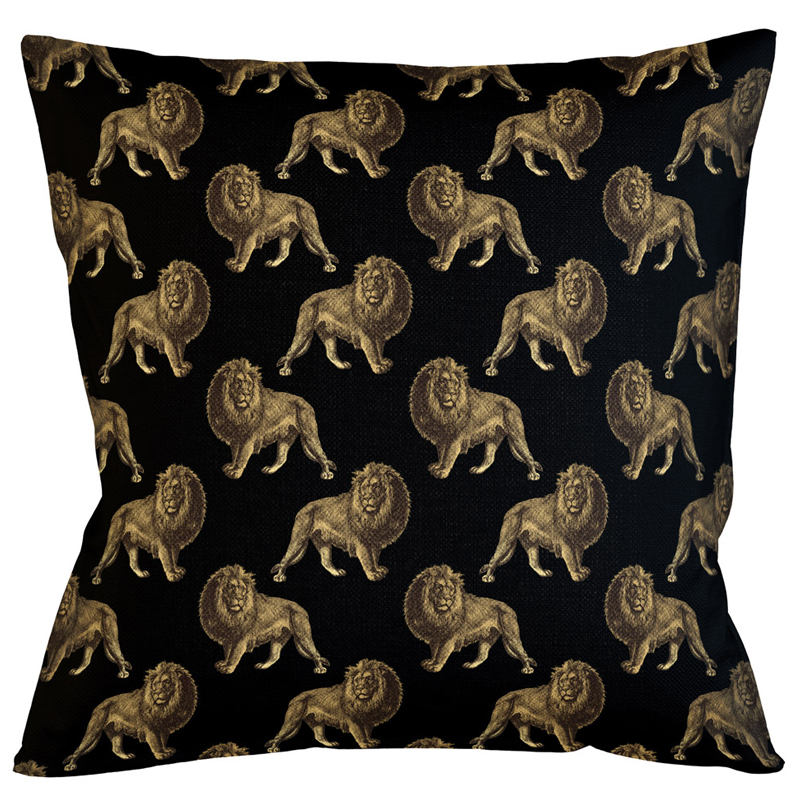 Декоративная подушка с узором из львов Home Safari Black Черный Коричневый Декоративная подушка с узором из львов Home Safari Black Черный Коричневый в Липецке | Loft Concept