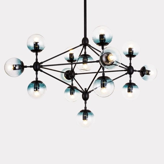 Люстра Modo Chandelier Globes Blue Ambre Black Черный Люстра Modo Chandelier Globes Blue Ambre Black Черный в Липецке | Loft Concept