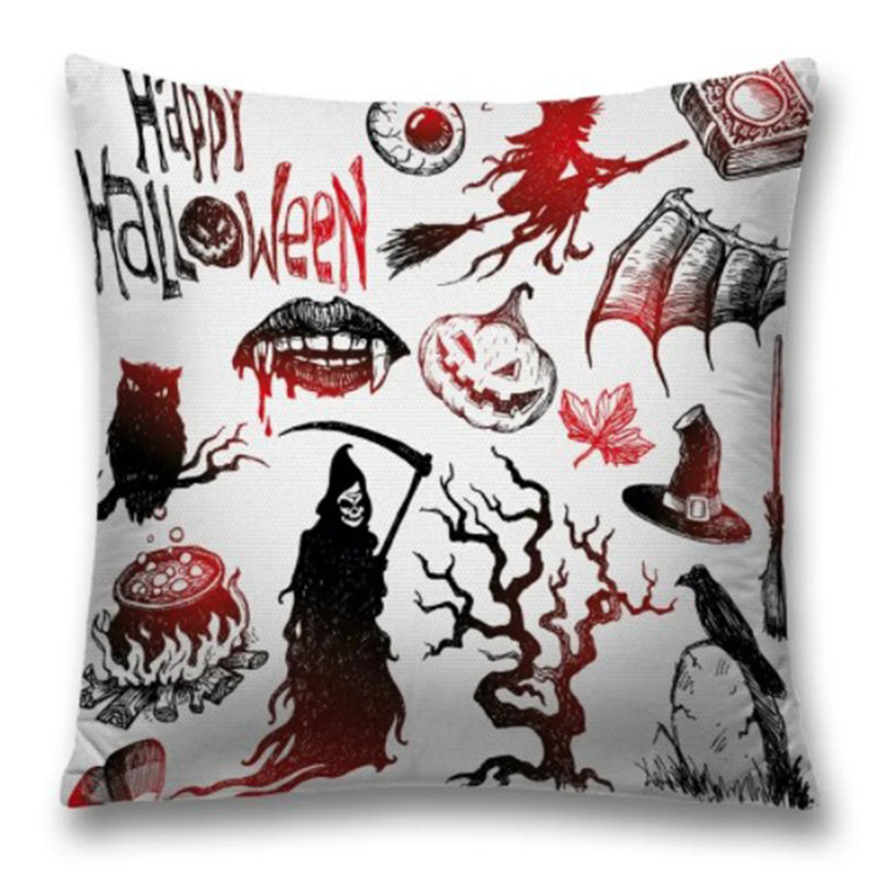 Подушка Happy Halloween Белый Черный Красный Подушка Happy Halloween Белый Черный Красный в Липецке | Loft Concept