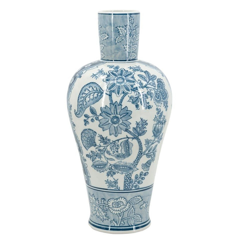 Ваза с голубым цветочным рисунком 43 см Blue & White Ornament Белый Голубой Ваза с голубым цветочным рисунком 43 см Blue & White Ornament Белый Голубой в Липецке | Loft Concept