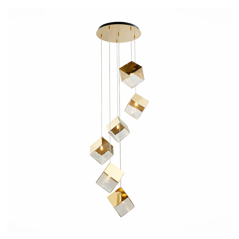 Потолочная люстра Pyrite Chandelier gold cube 6 Золотой Прозрачный Потолочная люстра Pyrite Chandelier gold cube 6 Золотой Прозрачный в Липецке | Loft Concept
