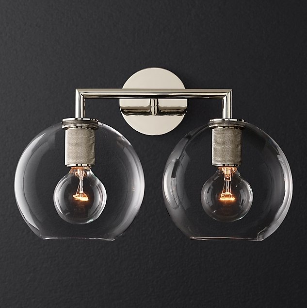 Бра RH Utilitaire Globe Shade Double Sconce Silver Прозрачное Стекло Никель Бра RH Utilitaire Globe Shade Double Sconce Silver Прозрачное Стекло Никель в Липецке | Loft Concept