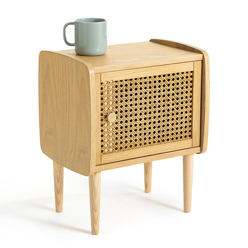 Тумба с дверцой из плетеного ротанга Aelius Rattan Wicker Curbstone Светлый дуб в Липецке | Loft Concept 