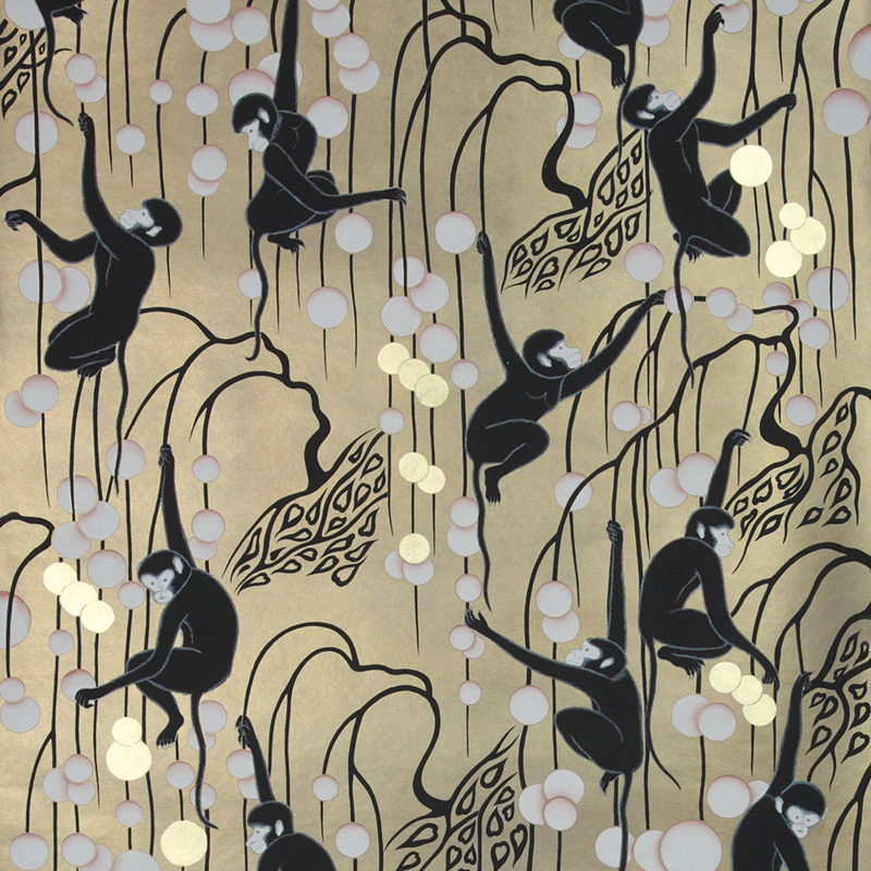 Обои ручная роспись Deco Monkeys Special Colourway on Brushed Gold gilded paper Обои ручная роспись Deco Monkeys Special Colourway on Brushed Gold gilded paper в Липецке | Loft Concept