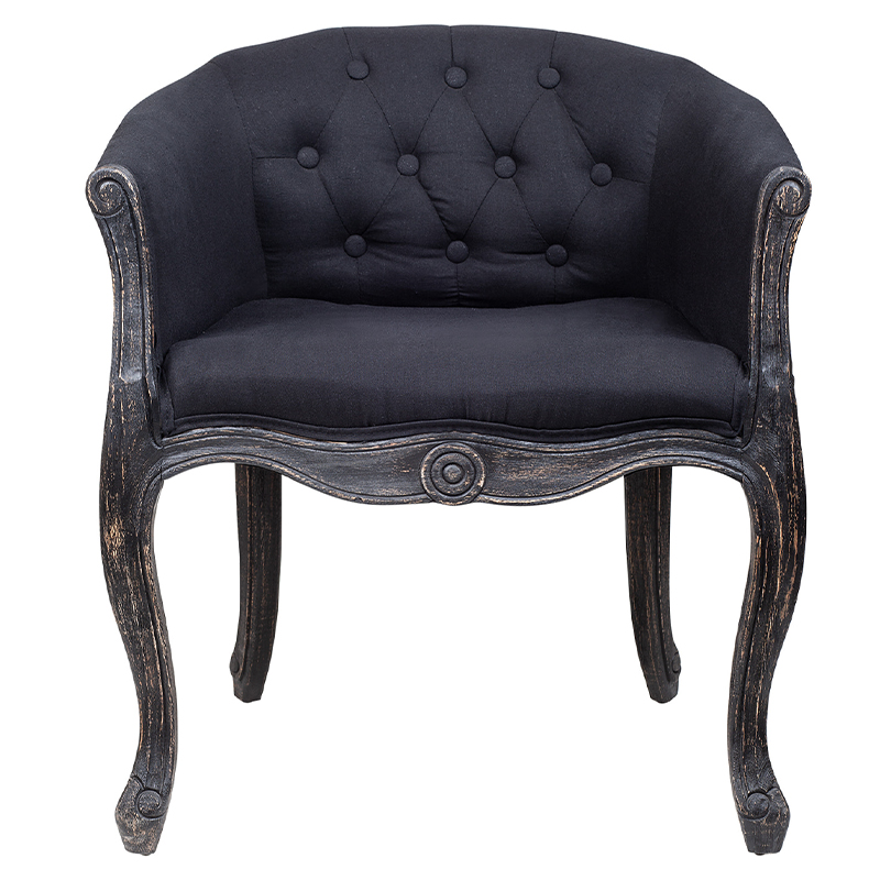 Кресло низкое в стиле прованс Черный Лен Louis French Armchair Черный Кресло низкое в стиле прованс Черный Лен Louis French Armchair Черный в Липецке | Loft Concept