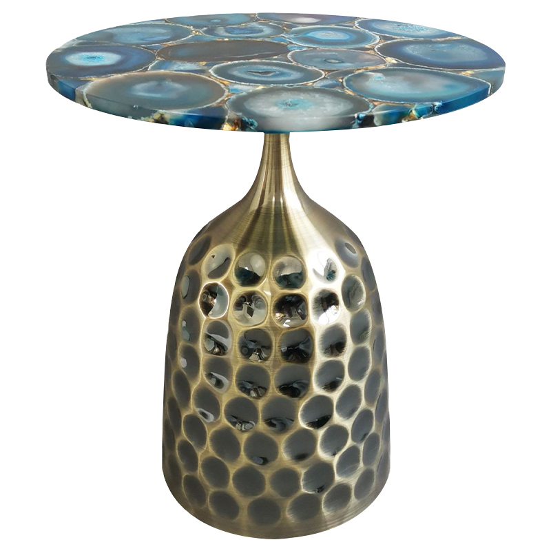 Приставной стол Blue Agate Side Table Синий Латунь Античная полированная в Липецке | Loft Concept 