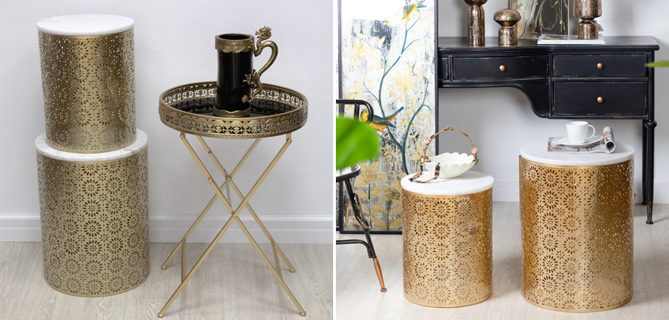 Приставной Стол Artesia Table Золотой с белым мрамором Приставной Стол Artesia Table Золотой с белым мрамором - Loft-Concept в Липецке
