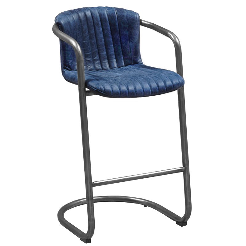 Барный стул Desmond bar stool LEATHER BLUE Синий Серый Барный стул Desmond bar stool LEATHER BLUE Синий Серый в Липецке | Loft Concept