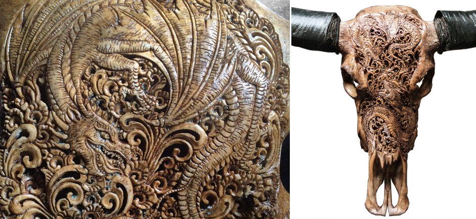 Череп буйвола Buffalo Skull Dragon резьба по кости Череп буйвола Buffalo Skull Dragon резьба по кости - Loft-Concept в Липецке