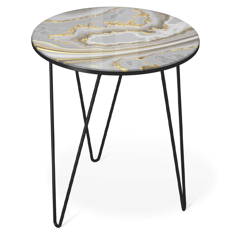 Стол журнальный c круглой столешницей из стекла серого цвета Gray and Gold Marble Черный Золотой Серый Стол журнальный c круглой столешницей из стекла серого цвета Gray and Gold Marble Черный Золотой Серый в Липецке | Loft Concept