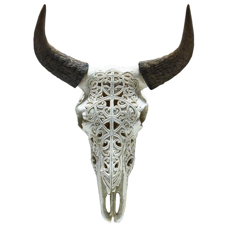 Череп буйвола с резьбой Buffalo Skull little Белый Черный Череп буйвола с резьбой Buffalo Skull little Белый Черный в Липецке | Loft Concept