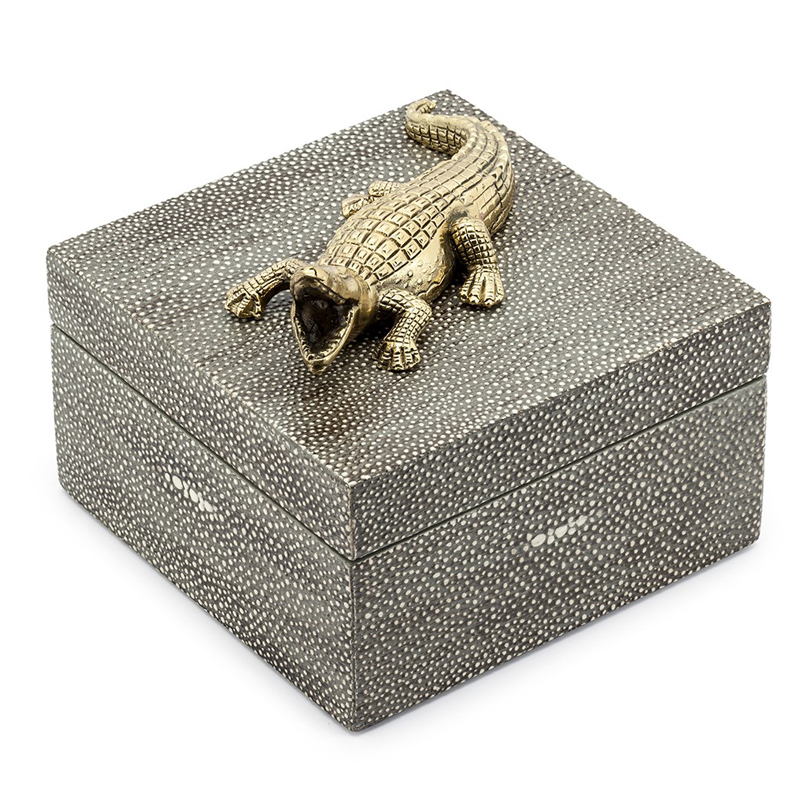 Шкатулка BOX KRIZIA CROCO SQ Светло-серый Латунь Шкатулка BOX KRIZIA CROCO SQ Светло-серый Латунь в Липецке | Loft Concept