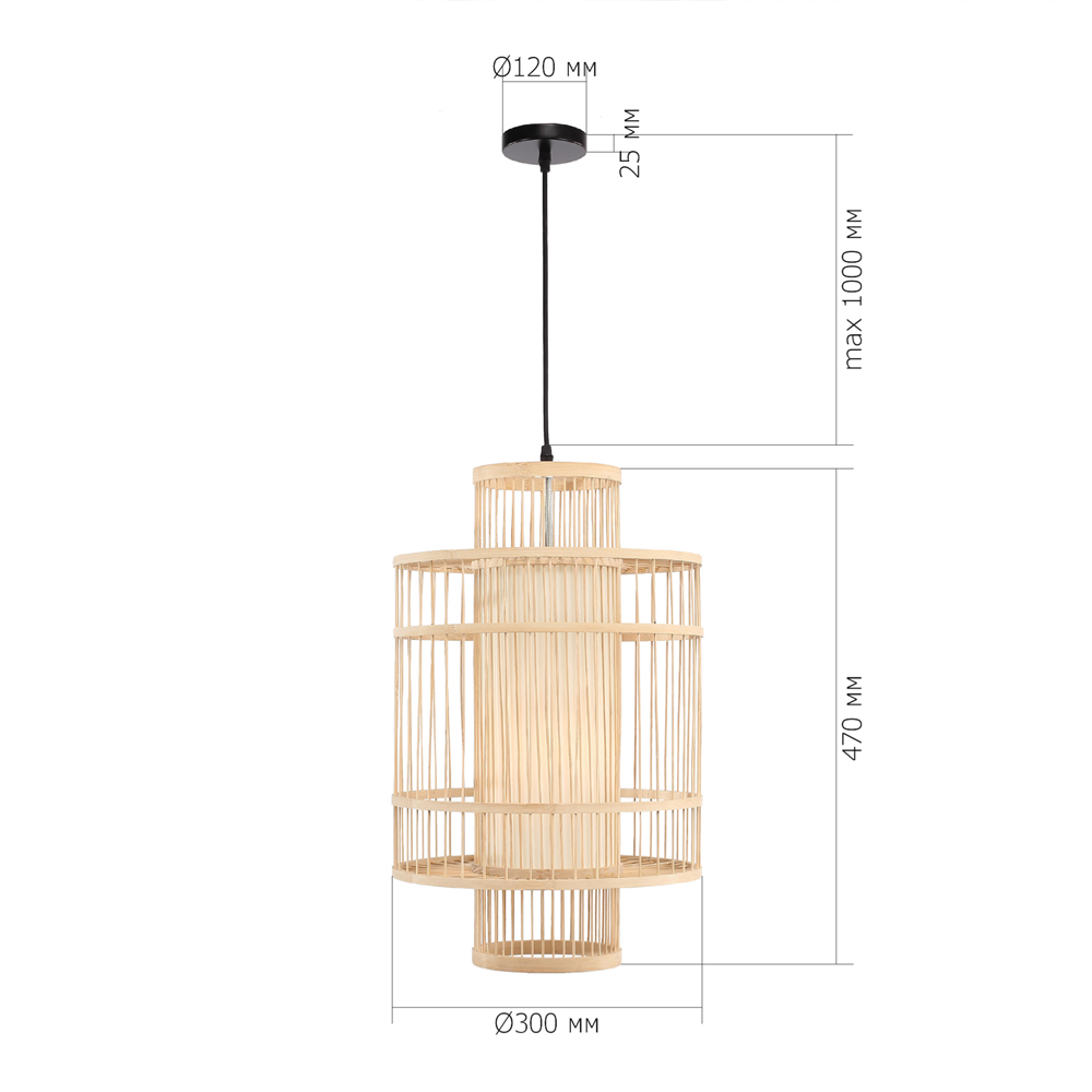 Подвесной светильник из деревянных прутьев с плафоном из натуральной ткани Light Inside the Cell в Липецке