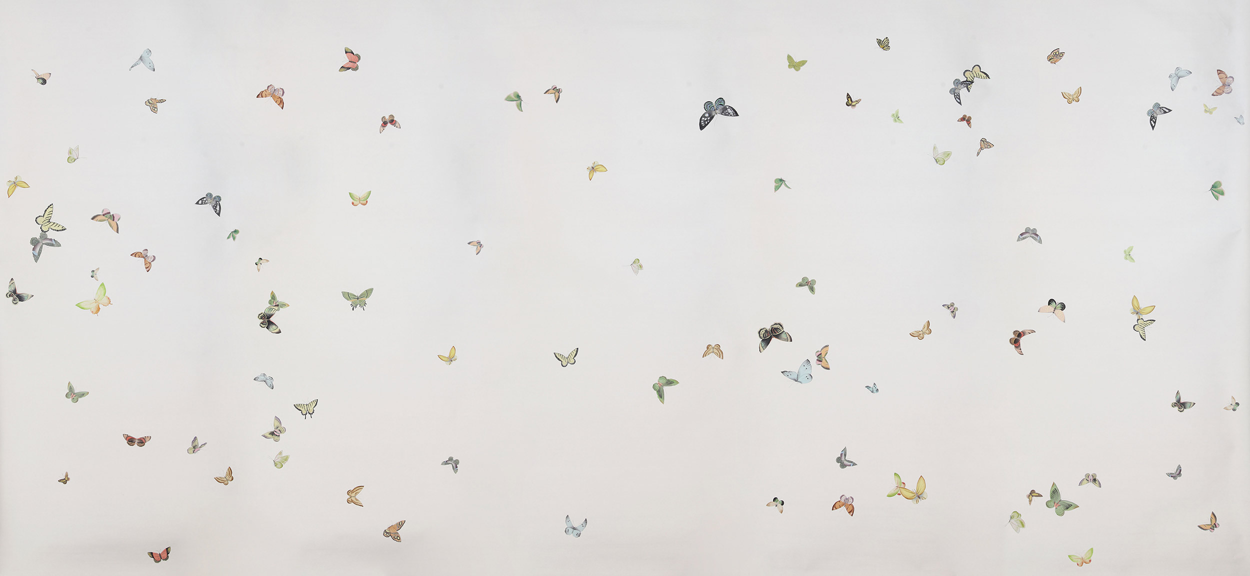 Обои ручная роспись Butterflies Emerald on Natural Mica metallic silk Обои ручная роспись Butterflies Emerald on Natural Mica metallic silk - постер Loft-Concept в Липецке