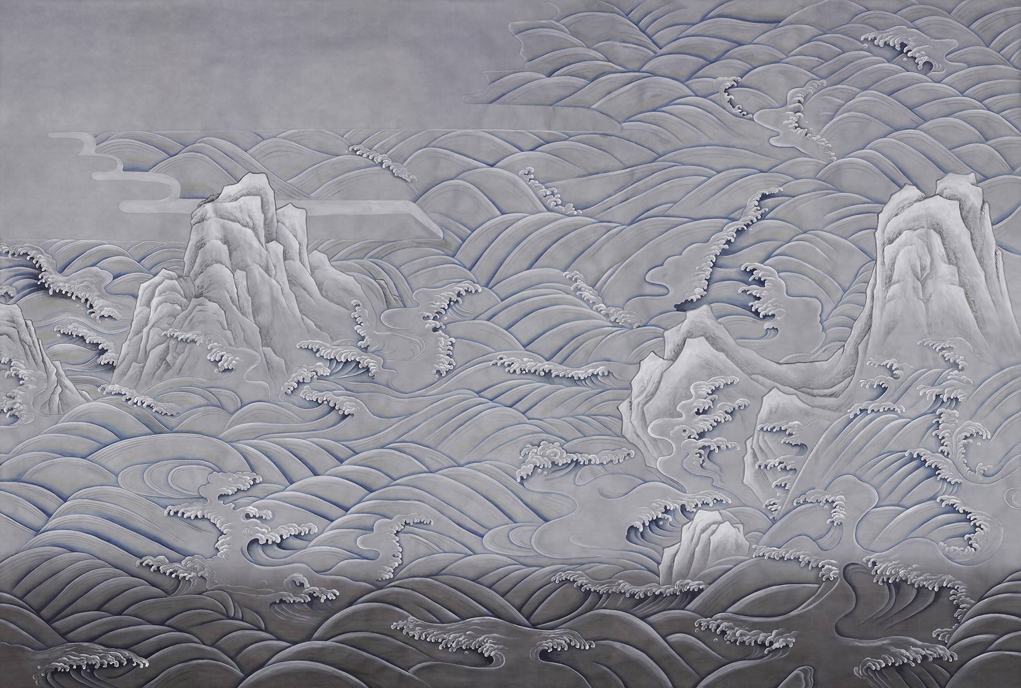 Обои ручная роспись Matsushima Waves Hokusai on Gun Metal dyed silk Обои ручная роспись Matsushima Waves Hokusai on Gun Metal dyed silk - постер Loft-Concept в Липецке
