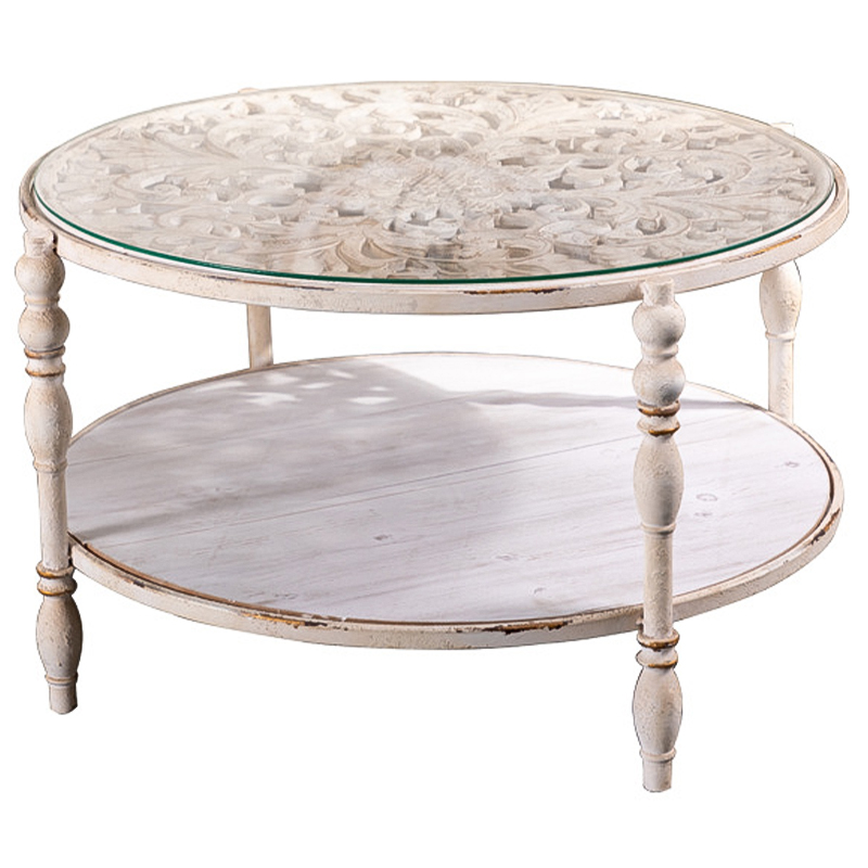 Кофейный стол Toussaint Provence Round Coffee Table Белый Бежевый Древесина в Липецке | Loft Concept 