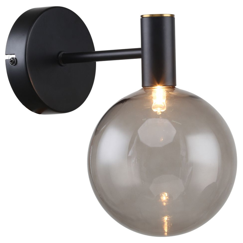 Бра с выдувным плафоном серого цвета Carmella Globe Black Черный Латунь Серый Бра с выдувным плафоном серого цвета Carmella Globe Black Черный Латунь Серый в Липецке | Loft Concept