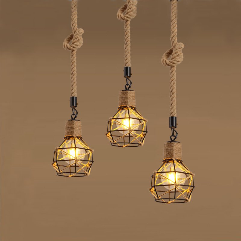 Подвесной светильник LOFT ROPE CHANDELIER CAGE Mono Черный Коричневый Подвесной светильник LOFT ROPE CHANDELIER CAGE Mono Черный Коричневый в Липецке | Loft Concept