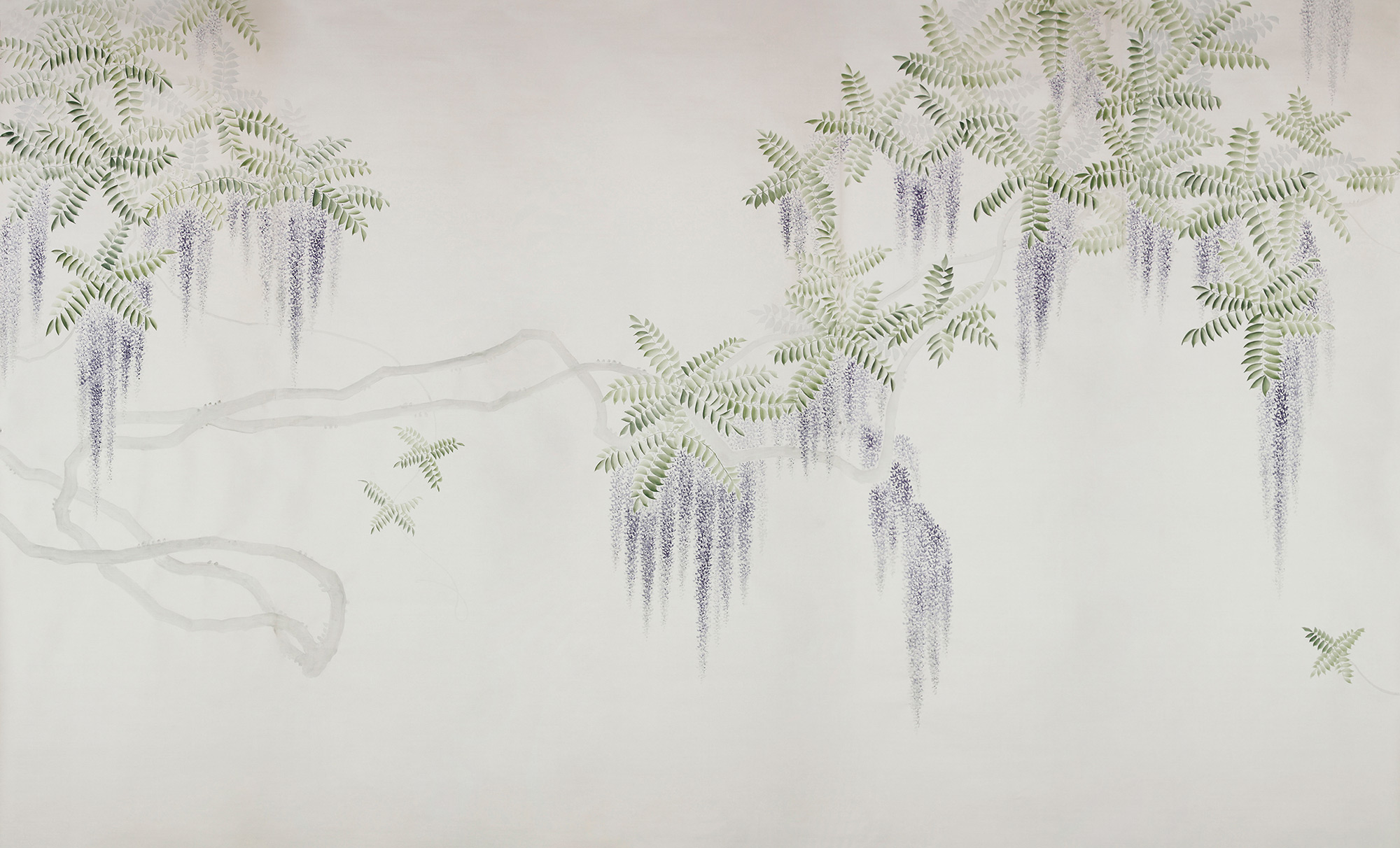 Обои в японском стиле Wisteria Lavender on Natural Mica metallic silk Обои в японском стиле Wisteria Lavender on Natural Mica metallic silk - постер Loft-Concept в Липецке