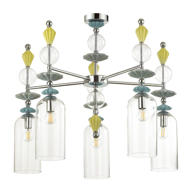 Люстра Iris Glass Chandelier candy 5 chrome Прозрачное Стекло Прозрачный зеленый Желтый Хром Люстра Iris Glass Chandelier candy 5 chrome Прозрачное Стекло Прозрачный зеленый Желтый Хром в Липецке | Loft Concept