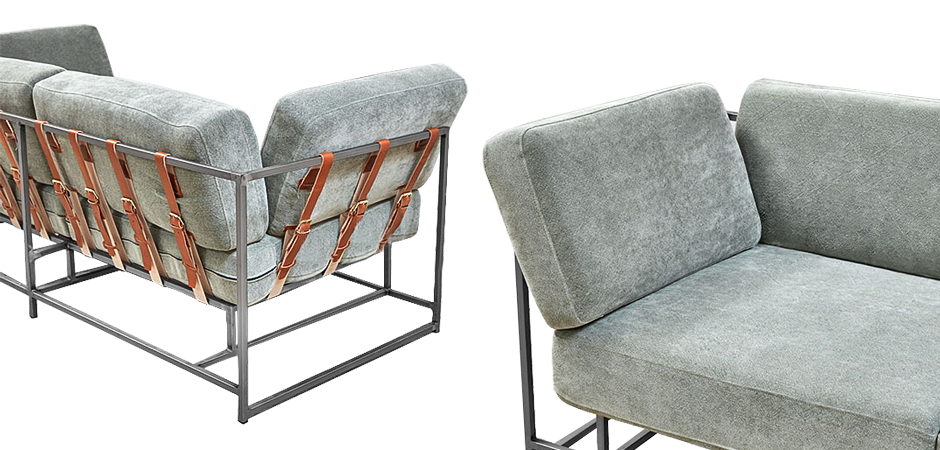 Двухместный диван Two Seat Sofa серо-голубой велюр Двухместный диван Two Seat Sofa серо-голубой велюр - Loft-Concept в Липецке