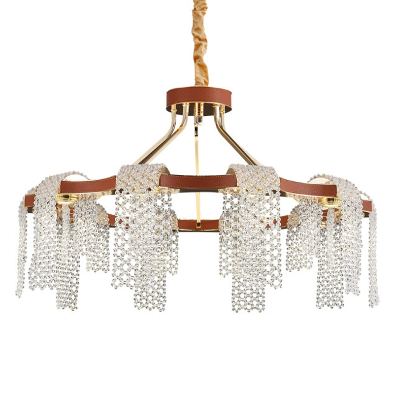 Люстра Leather Glass Chandelier 80 Прозрачное Стекло Коричневый Золотой Люстра Leather Glass Chandelier 80 Прозрачное Стекло Коричневый Золотой в Липецке | Loft Concept
