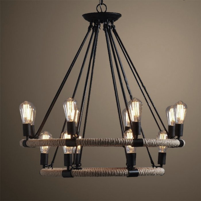 Люстра Round Tube Double Loft Rope Light Черный Люстра Round Tube Double Loft Rope Light Черный в Липецке | Loft Concept