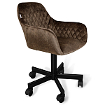 Стул с мягкой коричневой обивкой из велюра и подъемно-поворотным механизмом на черных колесиках Harper Brown варинант исполнения - 1 | Loft Concept в Липецке